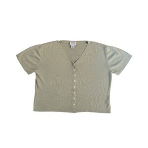 Ann Taylor Vintage LOFT Sage Short Sleeve Silk Button Cardigan